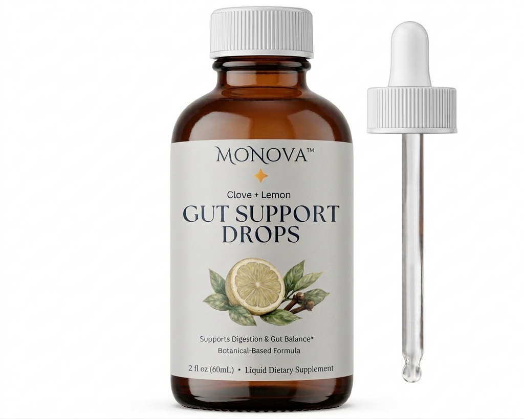 MoNova Clove & Lemon Gut Support Drops – Liquid Digestive Support Supplement – Sugar-Free Botanical Formula with Acacia Fiber – Supports Digestive Comfort & Gut Balance – 2 fl oz (60 Servings)