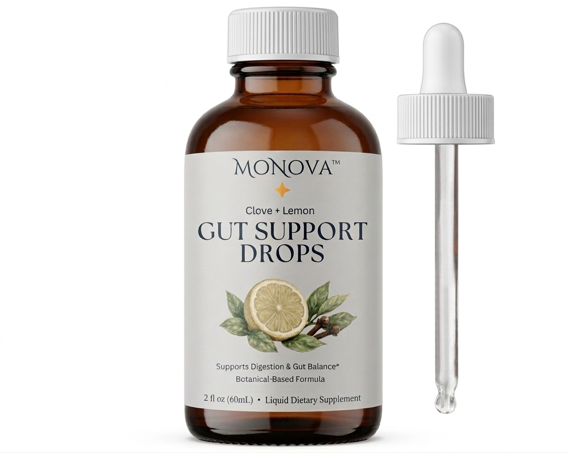 MoNova Clove & Lemon Gut Support Drops – Liquid Digestive Support Supplement – Sugar-Free Botanical Formula with Acacia Fiber – Supports Digestive Comfort & Gut Balance – 2 fl oz (60 Servings)