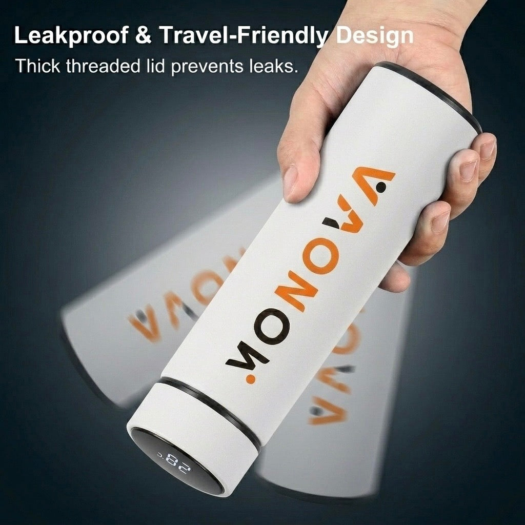 MoNova Smart Temperature Display Bottle 500ml – Stainless Steel Vacuum Insulated Water Bottle with LED Touch Screen, Tea Infuser, Leakproof Travel Mug for Coffee & Tea